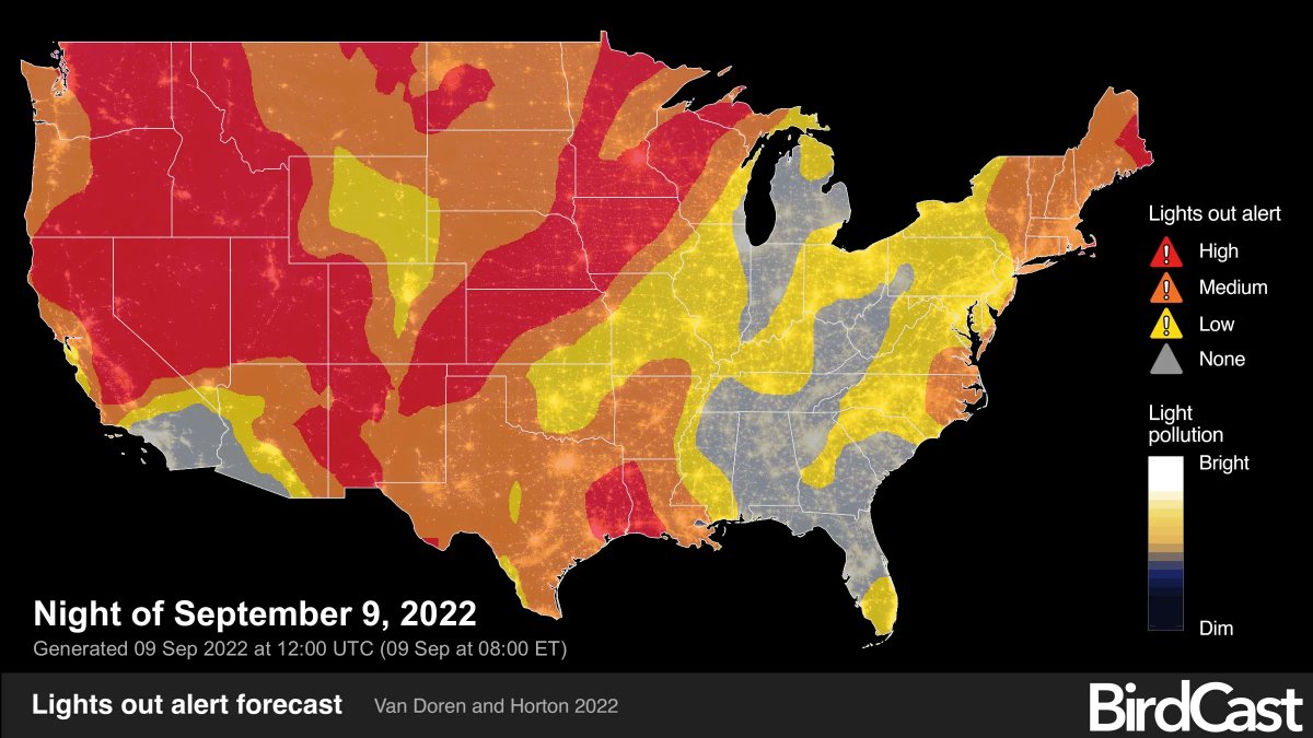 AudubonRockies's tweet photo. Birds are on the move for migration! Here's tonight's forecast:
Colorado—6.8 million birds
Wyoming—3.5 million birds
Utah—4.1 million birds

Please turn off outdoor lights &amp; close your curtains to protect them! Learn more about helping migratory birds at https://t.co/SIcyYq5ged. https://t.co/r2VvlKDs5p