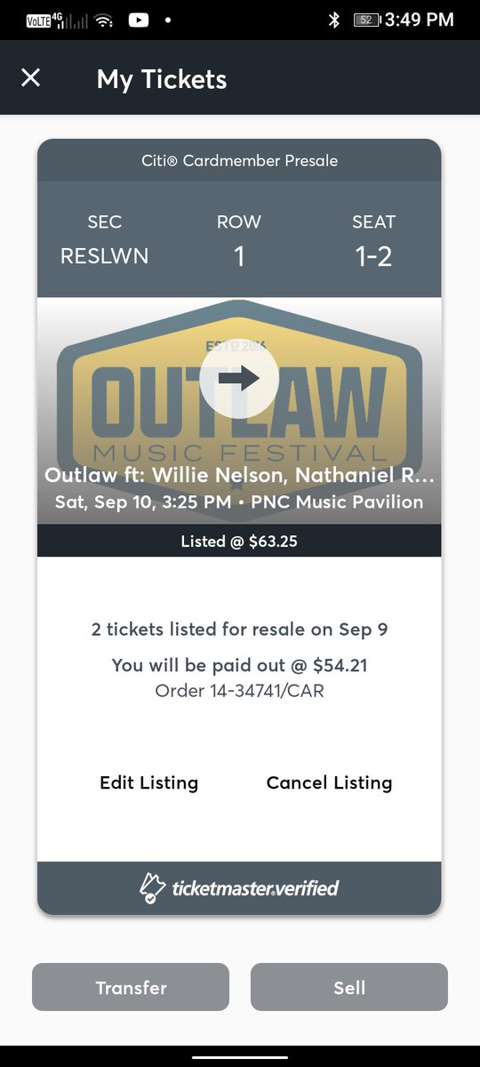 JTBKK2's tweet photo. Two tickets for #Outlawfestival tomorrow in #Charlotte. Reserved Lawn seats A1 A2 below face at $100 for the pair. Can transfer on the live nation app #CharlotteNC https://t.co/pHjHhImQ53