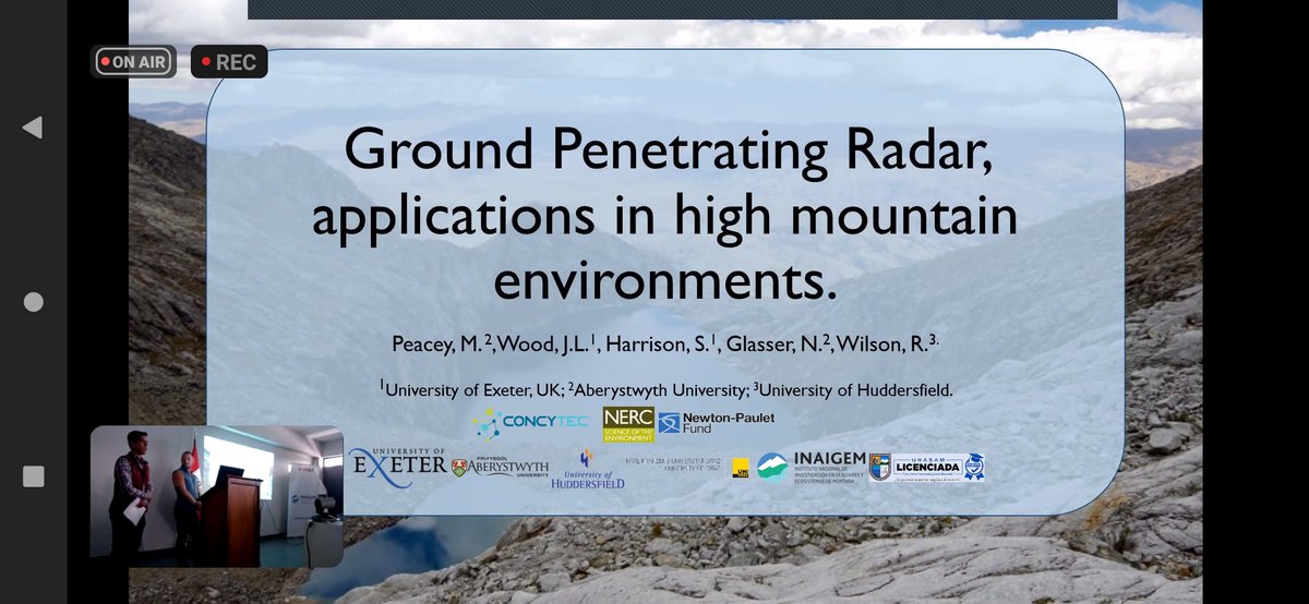 eisstrom's tweet photo. @PeaceyMatt is discussing the application of Ground Penetrating Radar #GPR in remote environments. Hoping to get to use this in the coming days for #projectGLOP fieldwork with @InaigemPeru @NeilNfg @GlacialHazards @AU_DGES @UoExeterCGES @risk_climate https://t.co/xX0OQdLOf5