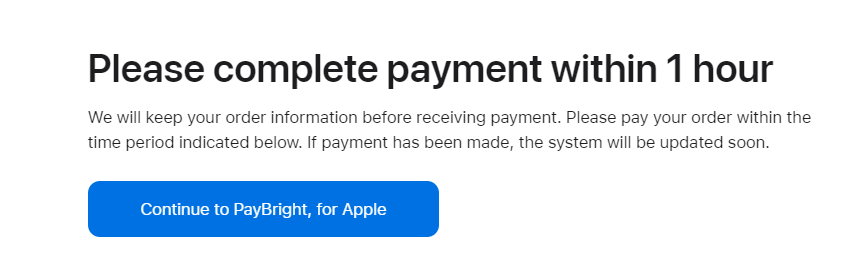 conspickerous's tweet photo. @Monkeynapple @KatjaHamilton @AppleSupport Yes.. try opening another window with the "Complete payment" page and click the Continue to PayBright, for Apple button. For some reason, the processing halts so clicking that button forces it to resume. https://t.co/eBKfEOhQxS
