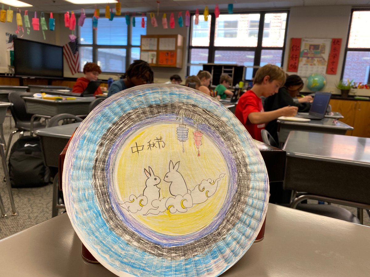 Chinese class students celebrate Moon Festival: sharing moon cakes and creating moon plates.<a href="/SycamoreJrHigh/">Sycamore Jr High</a>