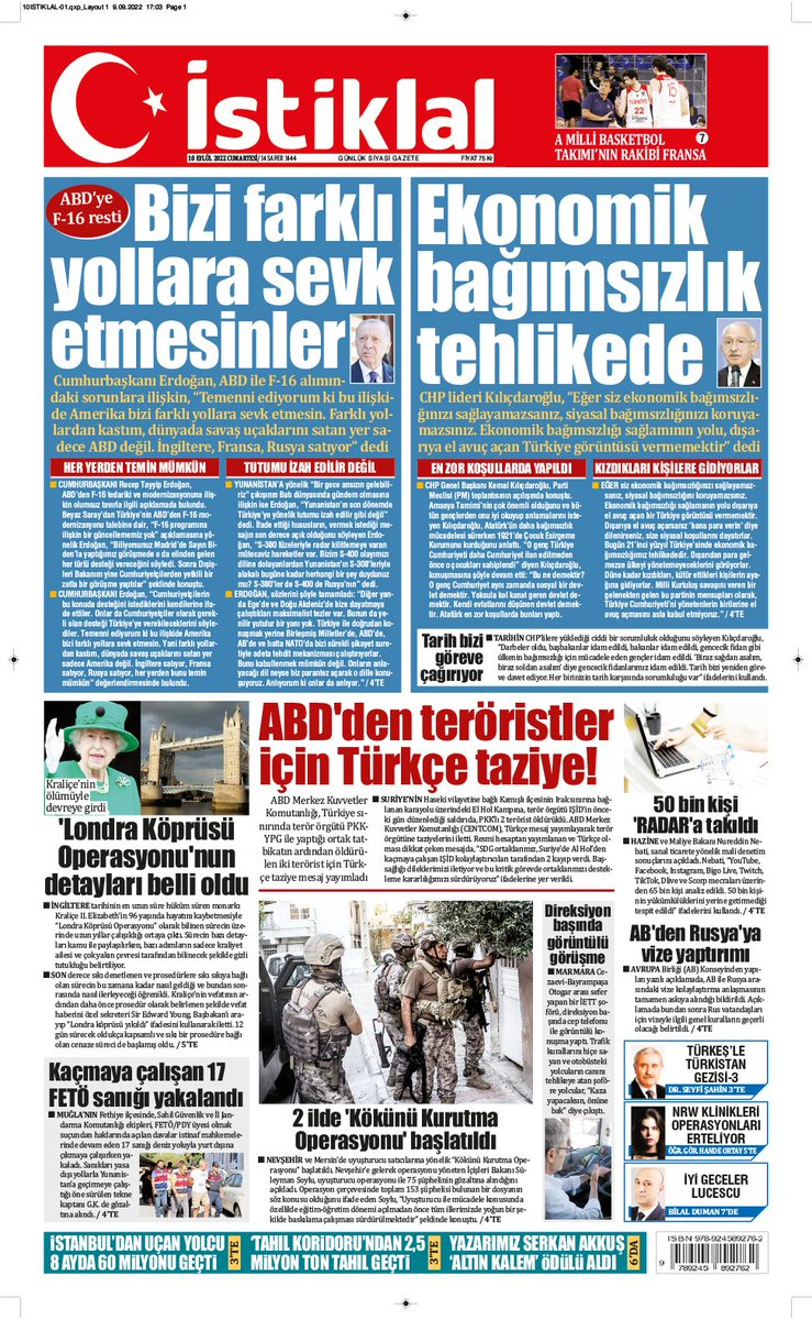 Gazetemizin bugünkü 1. sayfası