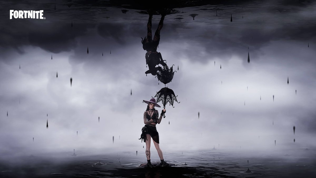 _slimlinetonic's tweet photo. @TaborTimeYT @Gh0st1Knight That skin in the loading screen comes with a black squid or octopus. That would make the ooze ink?  Also the rain drops are falling up and down. Depending on which way you look at it. https://t.co/d1ZHsnkumf