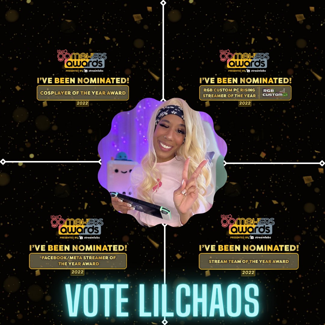 Boy oh boyy - 3rd year in a row 💙 I've been nominated for Cosplayer, FB Streamer, and Rising Streamer of the Year for the <a href="/thegamehers/">the*gamehers</a> 🥳 <a href="/athenaclt/">🔮Gaming Goddesses CLT🔮</a> was also nominated for Stream Team of the Year! Thanks for those always believing in me. 😭LET'S GOO! thegamehers.com/vote