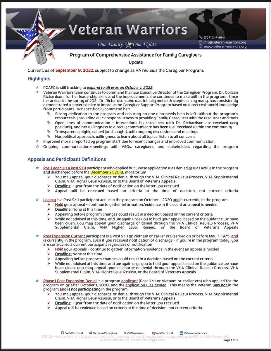VetWarriors's tweet photo. @VetWarriors1 and @VetCareGiver's "one-page" summary of the most recent updates on the VA's Caregiver Program.
#PositiveChanges #PCAFC #VACaregiver #VetsCaregiver #VeteranCaregiver #Veteran #Veterans #VACaregiverProgram
**Double side/side and singles for easier reading https://t.co/8NRypXJVpO