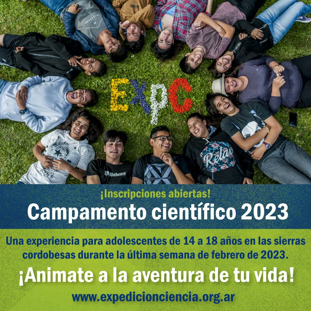 ¡Lanzamos la convocatoria Expedición Ciencia 2023!
Vuelven los campamentos científicos para adolescentes que te van a volar la cabeza. 
¡Anímate a la aventura de tu vida!
Toda la info en: expedicionciencia.org.ar/campamento-par…
¡Agradecemos rt!