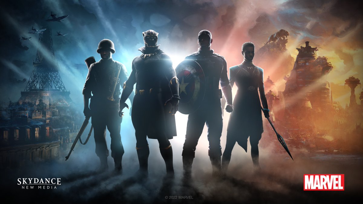 gameinformer's tweet photo. Skydance's Marvel game stars Black Panther and Captain America in a WW2 ensemble story https://t.co/XJX62D2Uud https://t.co/l8rXAgR1z0