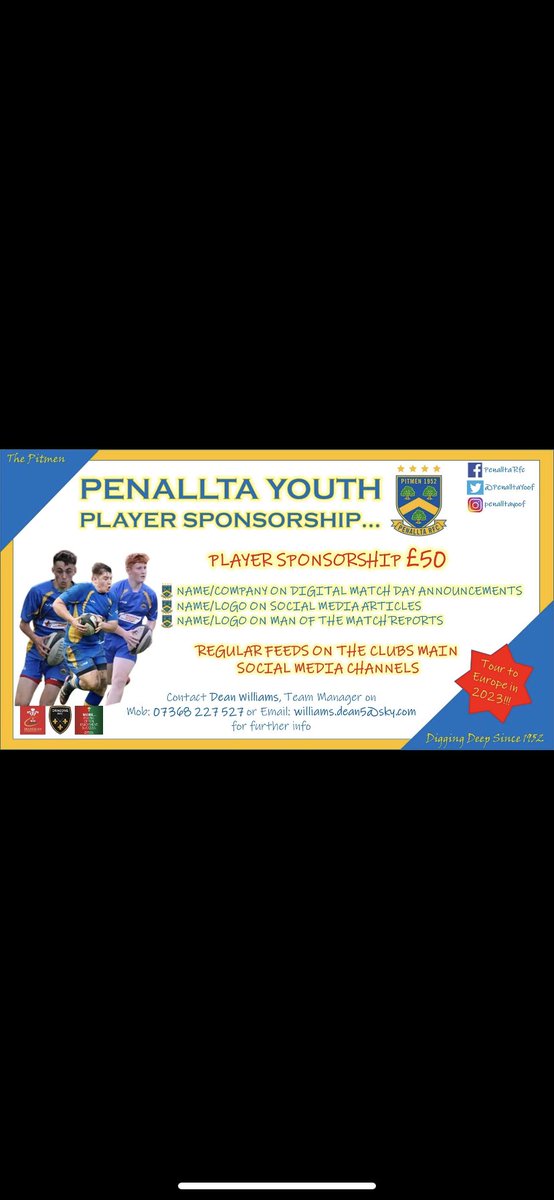 Great young group of men are after some local support. There are a handful of players who still require sponsorship for the coming season, if anyone thinks they could help please get in touch with myself or contact Dean Williams (details on the poster) <a href="/PenalltaRugby1/">Penallta RFC</a>