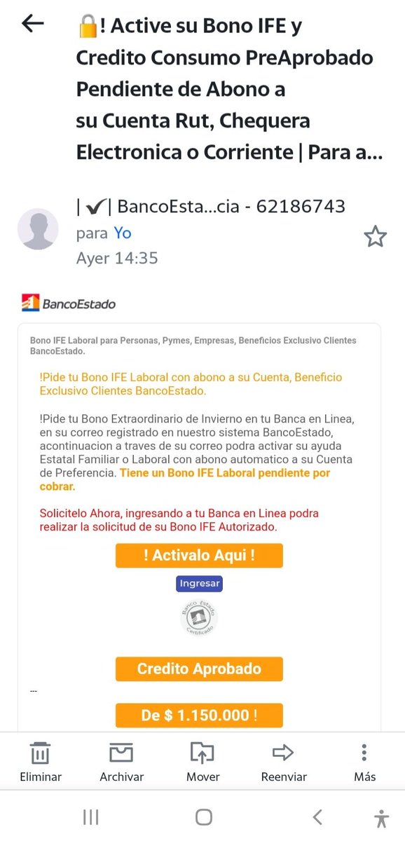 nikkyashley's tweet photo. Ayer me llegó este correo, siempre me llegan estos mensajes al correo o mensajes de texto que supuestamente son de @BancoEstado, ya aburren con estos mensajes estas lacras que les gusta adueñarse de la plata de la gente https://t.co/2F5D5Zob2x