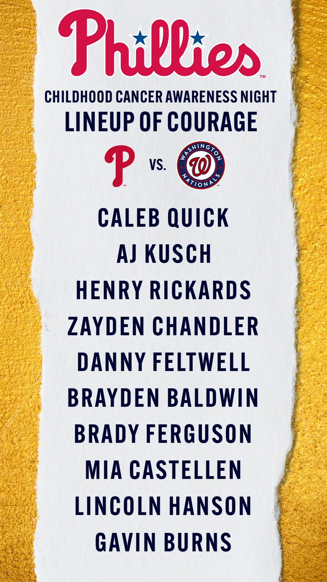 Introducing our 2022 Lineup of Courage!

These all-star kids are being honored on the field as part of our Nemours Childhood Cancer Awareness Night pregame festivities. 

#PhilliesGoGold x #RingTheBell