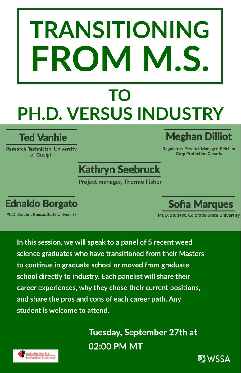 WSSA_GSO's tweet photo. Calling M.S. students! 📢

This one’s for you! Tune into a panel on the pros and cons of shifting gears into industry or a Ph.D. 

Start planning your future. Stay tuned for more information! https://t.co/qqbeYjwoax