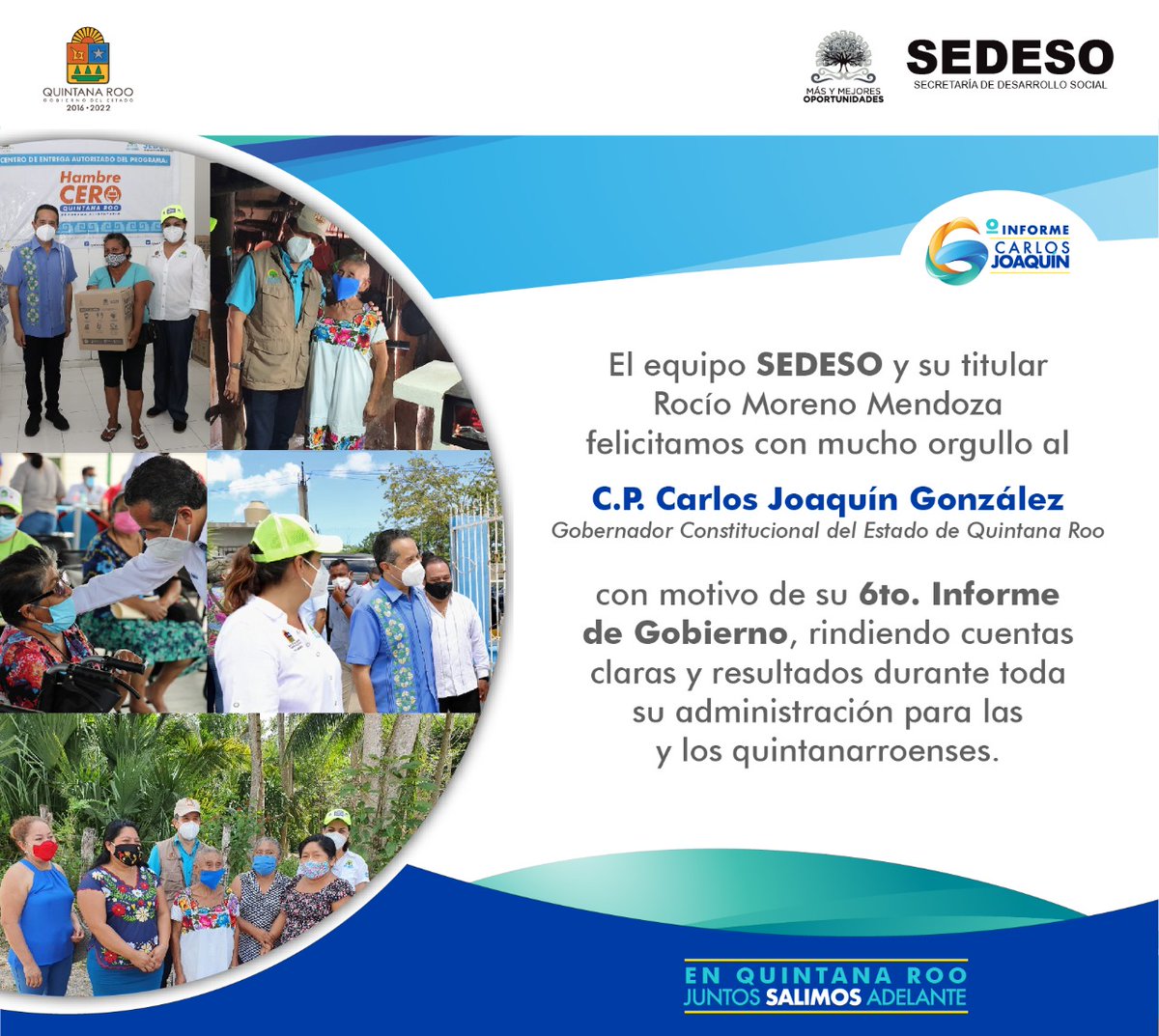 Felicidades al gobernador <a href="/CarlosJoaquin/">Carlos Joaquín</a> por su 6° Informe de Gobierno #JuntosSalimosAdelante