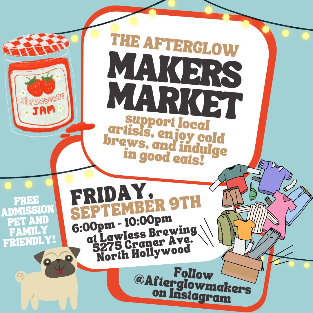 CopperPanJams's tweet photo. Catch us (Copper Pan Jams &amp; @XicoStation) tonight at @lawlessbeer in #NoHo for The Afterglow Makers Market, a makers market focused on creating community amongst creatives in Los Angeles. https://t.co/nb3Q2Sr2Bm