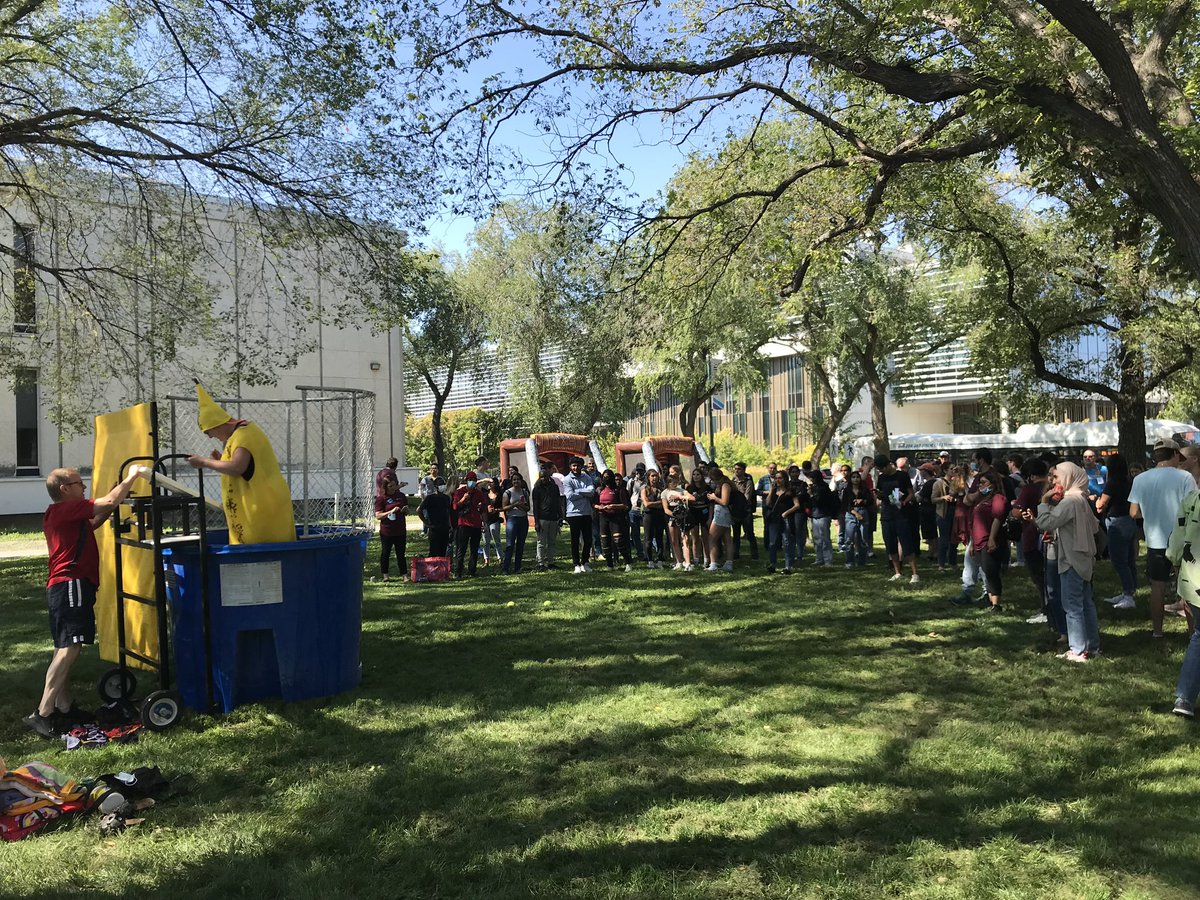 UM_agfoodsci's tweet photo. So wonderful to have students back on campus this week! The Welcome (Back) Day dunktank raised $175 for @umanitoba Food Bank. #AggiesOnce #umorientation https://t.co/rFmSt7G954