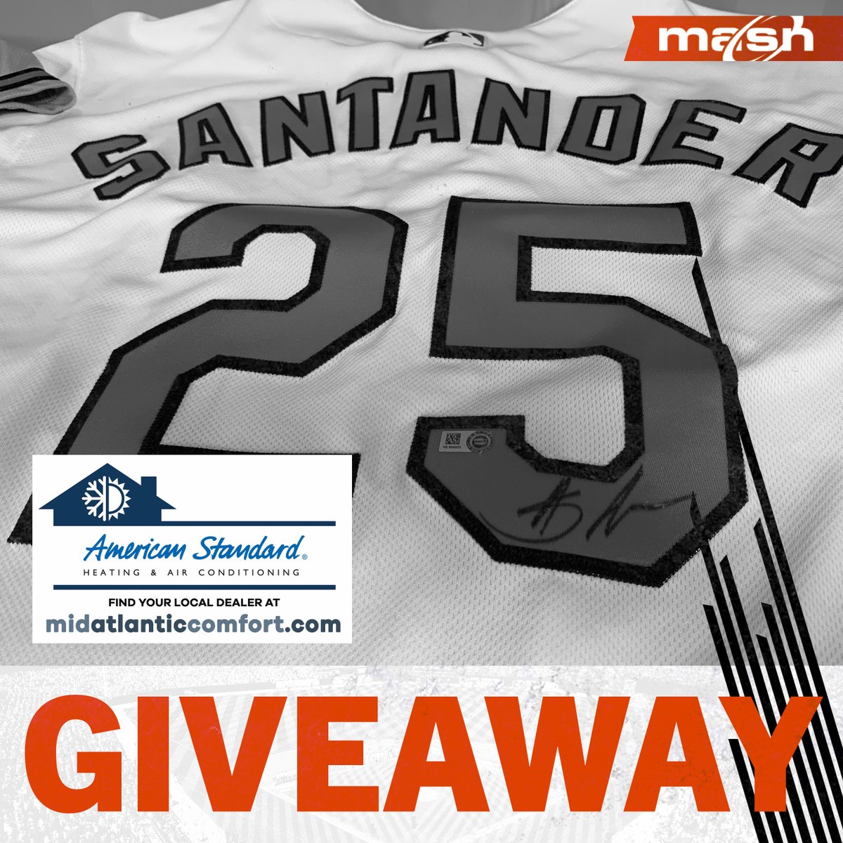 #GIVEAWAY: We're looking for Baltimore's biggest @Orioles fans! 👀 RT to be automatically entered for your chance to win this Anthony Santander jersey! Terms & conditions apply. Find your local, independent American Standard Heating & A/C dealer today: masn.me/AIR