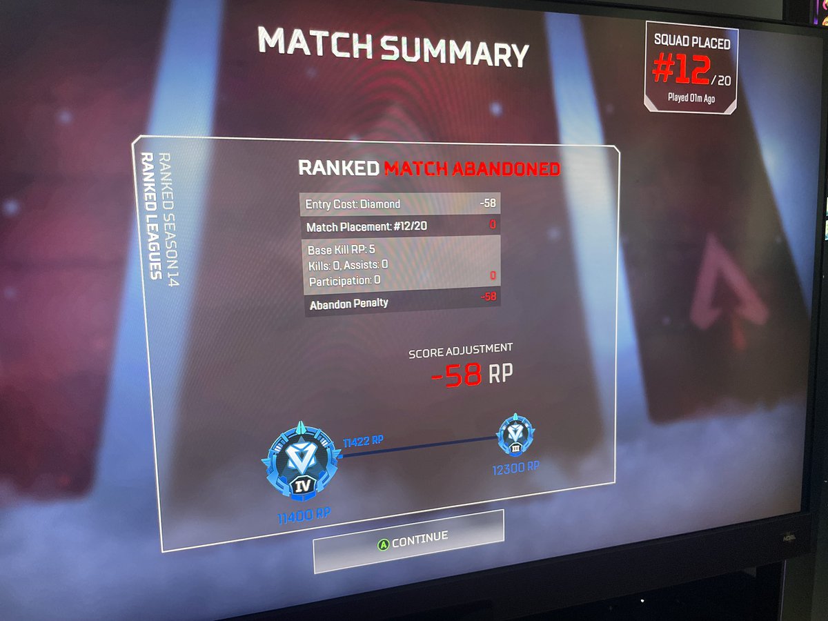 boostdclipse's tweet photo. @Respawn @EA @PlayApex thanks for trash servers that kick me from a ranked match. Then go on to continue giving me match abandonment and a time delay…. What a joke https://t.co/XdDqrOKenO