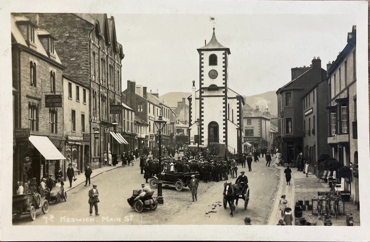 Keswick Main Street 1920s.
Published by Pettitt's Prize Medal Series

Motorbike sidecar, Bicycles, Horse and cart, Vintage cars

Postcard written and posted 4th May 1927

ebay.co.uk/itm/2952070101…

#lakedistrict #keswick #1920s #horse #vintage #vintagecars #uk #england #postcards