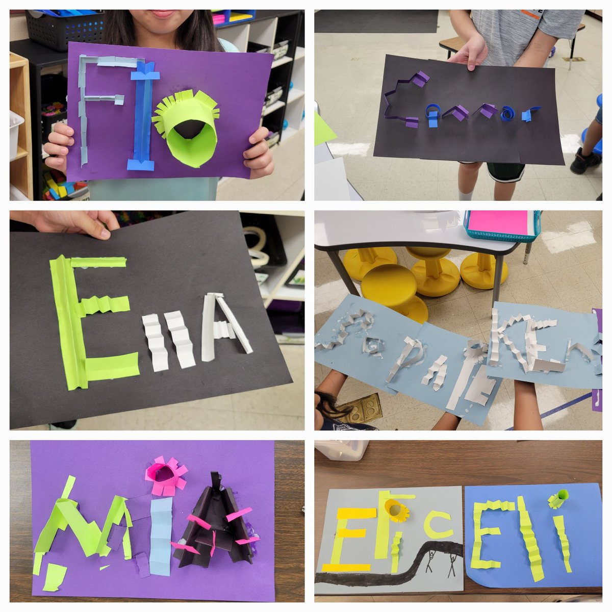 CarynCondello's tweet photo. Name builds this week came out really cool @NISDLeonSprings STEM Lab. Love the creativity 🤩 @NISDSTEMLabs #StemEducation #creativity #mindsetmatters #growthmindset https://t.co/43BsZXaQOE