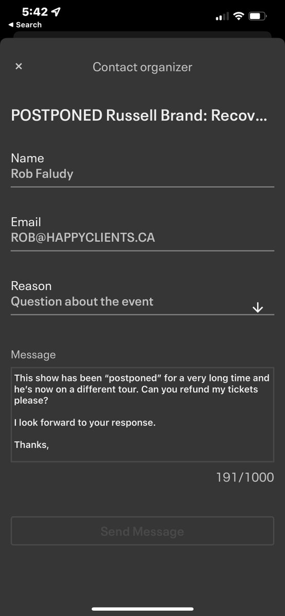 HappyClients's tweet photo. @eventbritehelp , I purchased 3 tix for @rustyrockets in Toronto pre-covid.  Event is “postponed” but unable to contact organizer, they are MIA. Please refund me. https://t.co/pQmNxaQu9Y