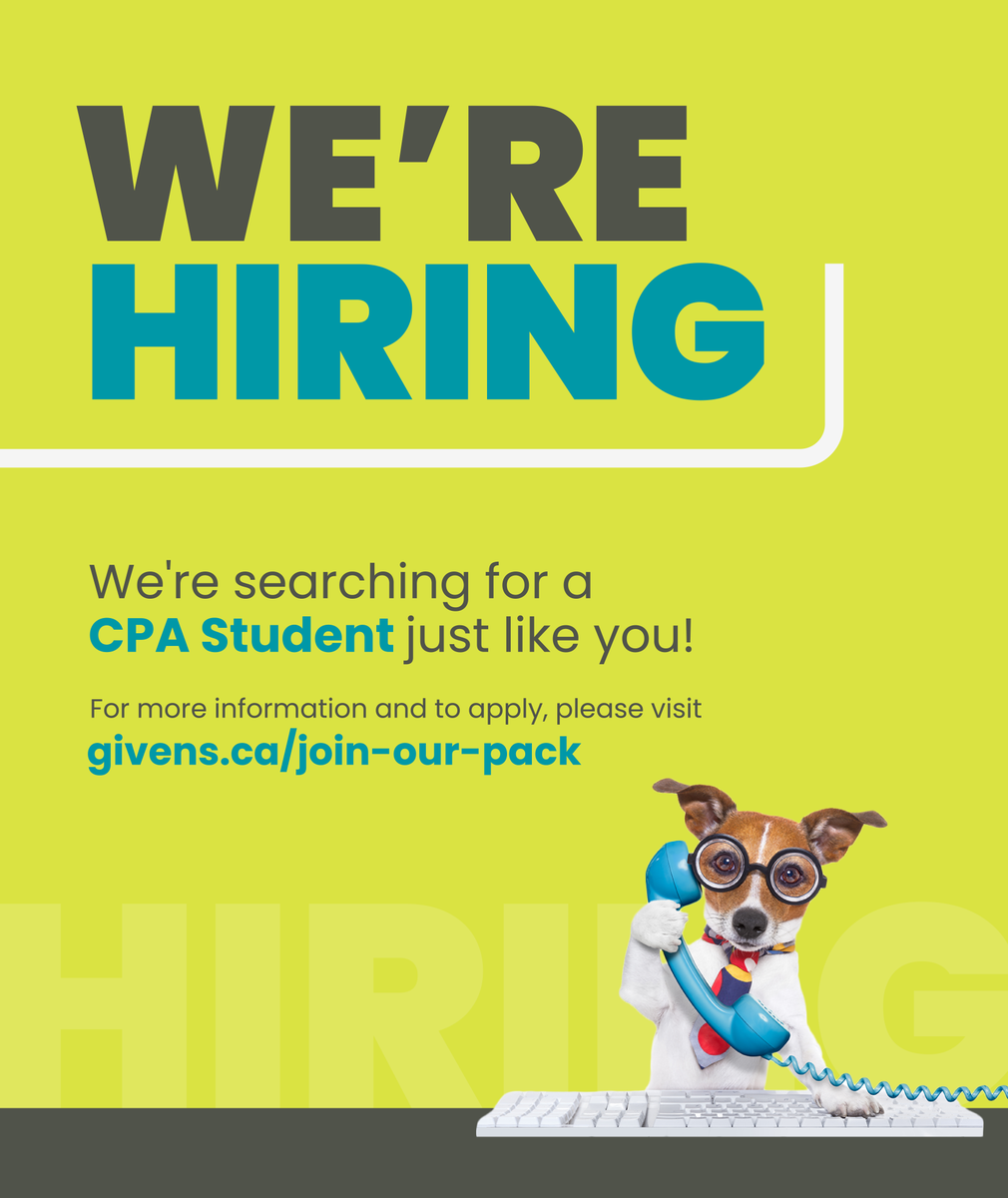 Attention CPA Students!📚🏫

Looking to launch your career as a CPA?

Givens LLP has 2 positions open. Join our supportive team of professionals and get your career started! 

Get the details ⬇️⬇️⬇️

givens.ca/join-our-pack/…

#cpastudent #cpacareer #accounting #nowhiring