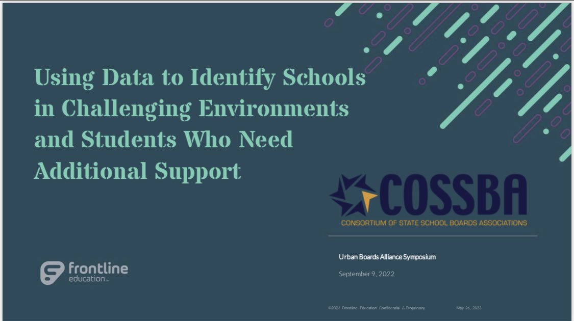 CyLynnB's tweet photo. Just wrapped up an excellent symposium presentation for @FrontlineEdu & our Virginia friends! @CofSSBA is an extraordinary experience with the energy of amazing school board leaders. Jeff & Rodney were great co-presenters! #challengingEnvironments #dataInformed #BetterSupport https://t.co/kOy38Pg9lT