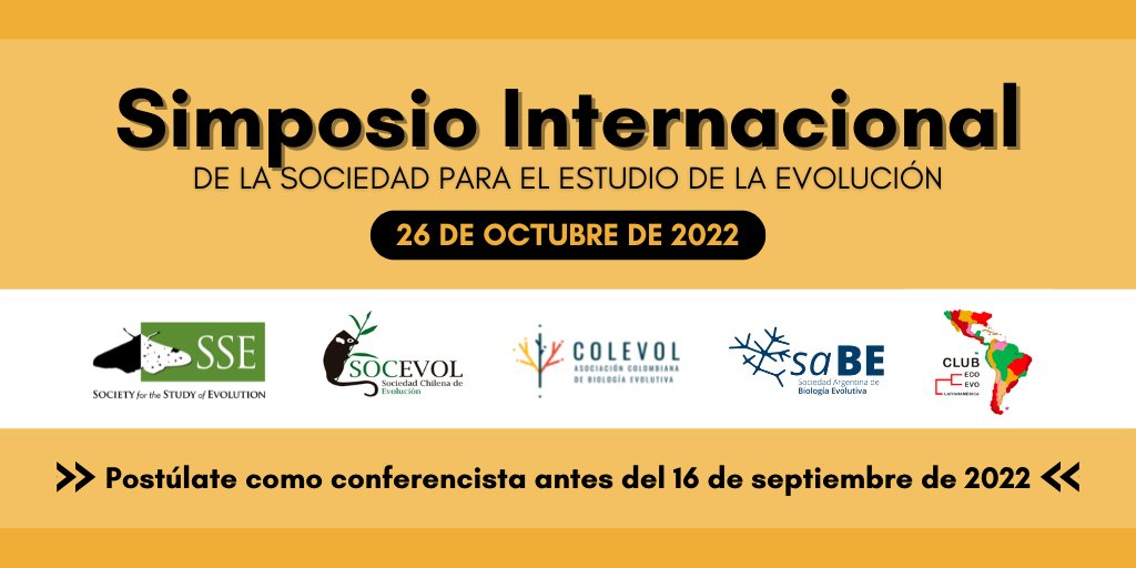 CrawfordAJ's tweet image. 📢 Estudiantes, postdocs, profes #LatAm en Biología Evolutiva:

⏰ falta 1 semana para postularse como conferencista en el 1ª Simposio Intl. de @sse_evolution

Más info: 
evolutionsociety.org/news/display/2…

Co-patrocinado por @colevol @EcoEvoLatam @EvoArgentina #SOCEVOL

¡Atrévete-te-te!