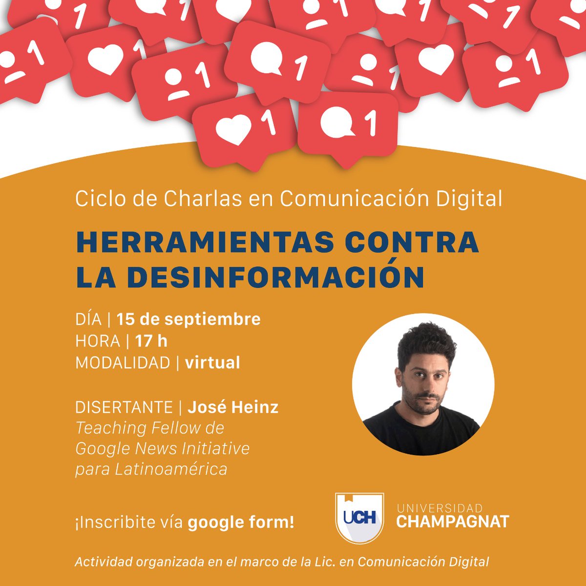 ClauBermejillo's tweet photo. En la Lic. en #ComunicaciónDigital de la @uchampagnat nos interpelan los nuevos desafíos del campo laboral. Esta vez @okeycomputer, Teaching Fellow de @GoogleNewsInit, va a capacitarnos sobre Herramientas contra la desinformación. 
Inscripción:   https://t.co/NfRpvs8cql https://t.co/zfiKImm7jx