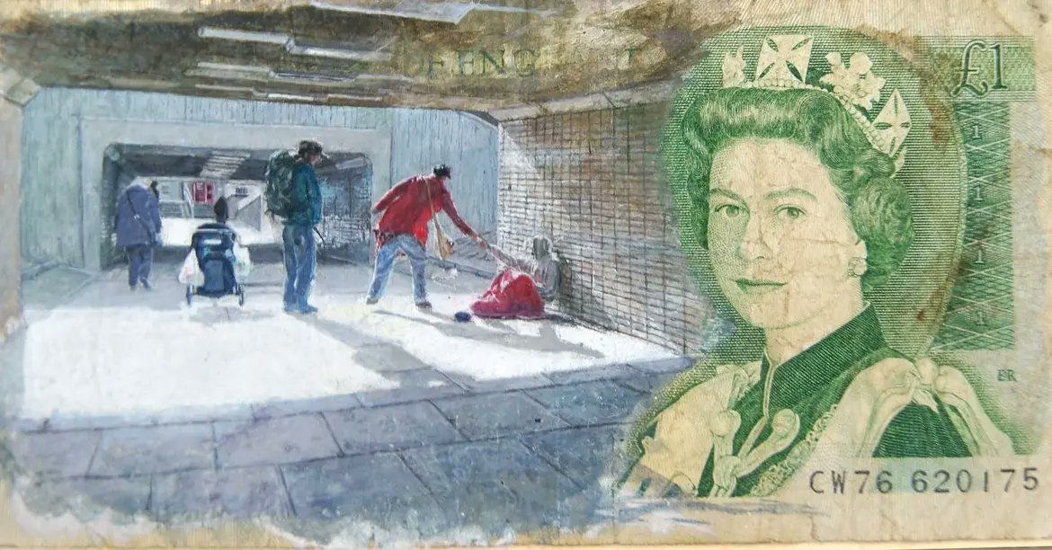 'i've got nowt' A powerful painting i made back in 2016. Even consequential now. 

#QueenElizabeth #conorrogers #painting #rip