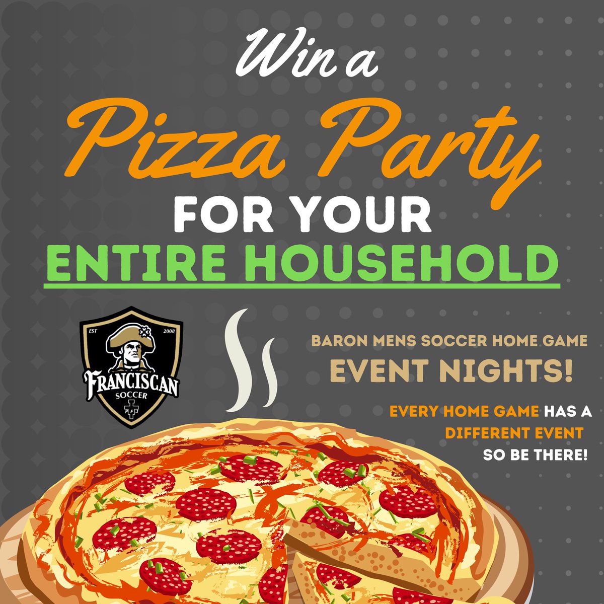 fusmenssoccer's tweet photo. Spread the word to all households! Win a free pizza party! 🍕 #firemeupbarons #seeyouthere #eventnights https://t.co/fmEO34FHFk