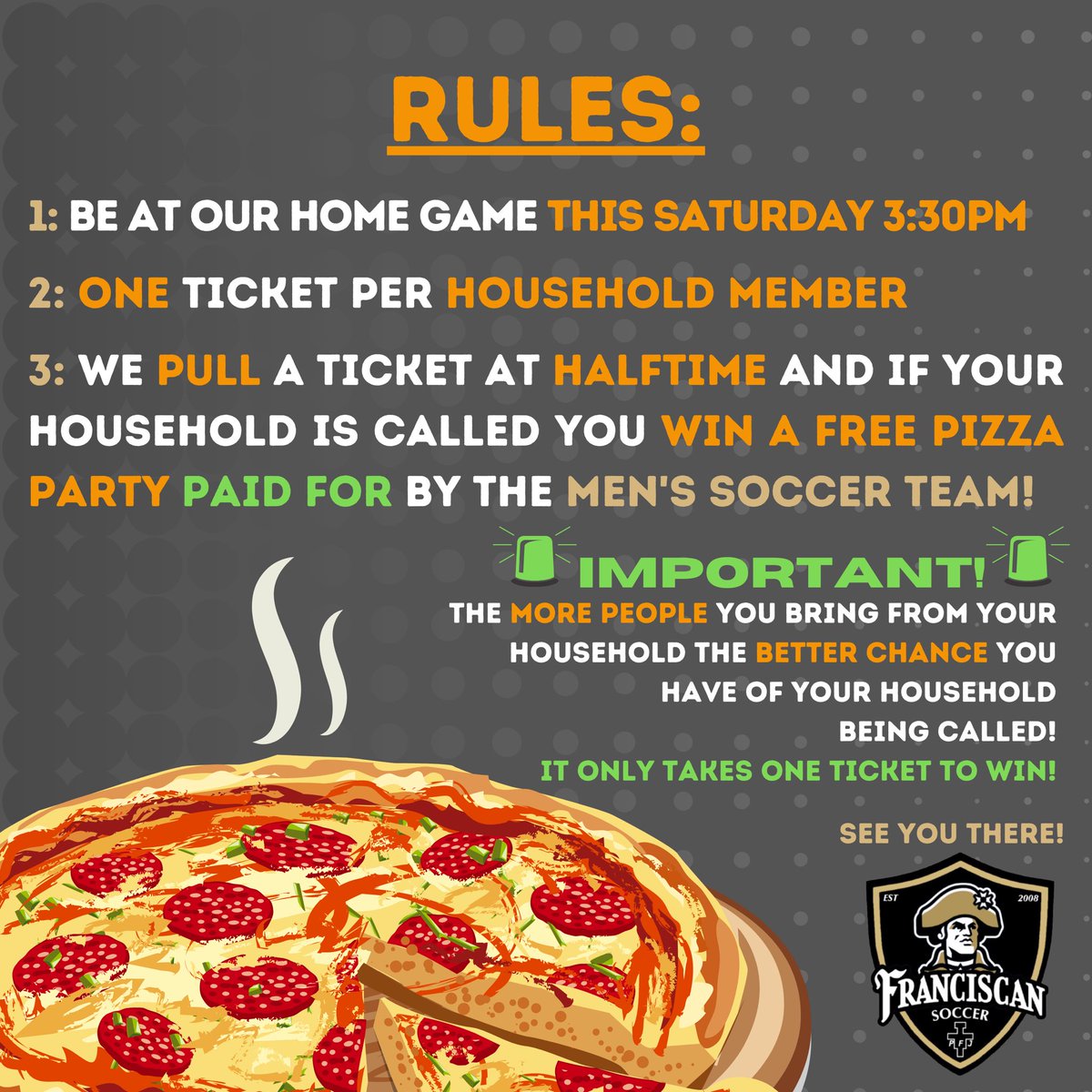 fusmenssoccer's tweet photo. Spread the word to all households! Win a free pizza party! 🍕 #firemeupbarons #seeyouthere #eventnights https://t.co/fmEO34FHFk