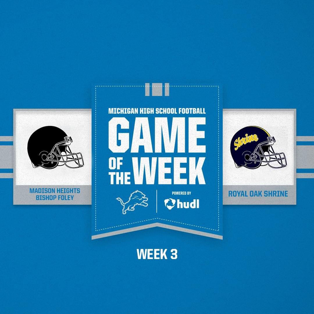 T-minus 1 hour until game time! Thank you to the Detroit Lions and Hudl for sponsoring the Michigan High School Football Game of the Week! Detroit Lions Youth Football #ShrinePride #LetsGoKnights #championshipculture