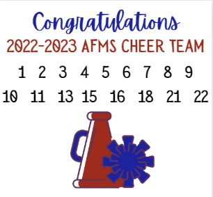 AFMSCheer's tweet image. Great job by everyone this week! We are excited to announce our 2022-2023 squad! If your number is listed, please report to the AUX gym on Monday by 3:15 PM.