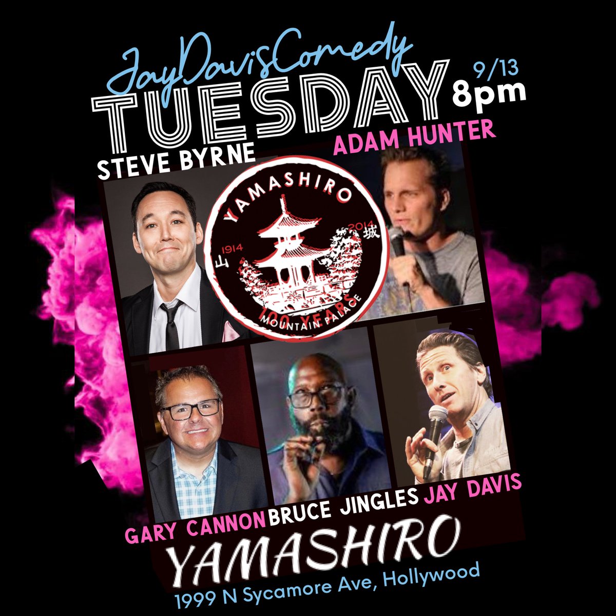 Jay Davis (@jaydaviscomedy) on Twitter photo TUESDAY JayDavisComedy <a href="/YamashiroLA/">Yamashiro Hollywood</a> with <a href="/stevebyrnelive/">Steve Byrne</a> <a href="/AdamComedian/">Adam Hunter</a> <a href="/cannoncomedy/">Gary Cannon</a> <a href="/BRUCEJINGLES/">BRUCEJINGLES</a> <a href="/JayDavisComedy/">Jay Davis</a> music <a href="/djcrashusa/">Crash</a> photos <a href="/infographx/">📸</a> doors 7pm showtime 8pm- text/DM for tickets/details TUESDAY JayDavisComedy <a href="/YamashiroLA/">Yamashiro Hollywood</a> with <a href="/stevebyrnelive/">Steve Byrne</a> <a href="/AdamComedian/">Adam Hunter</a> <a href="/cannoncomedy/">Gary Cannon</a> <a href="/BRUCEJINGLES/">BRUCEJINGLES</a> <a href="/JayDavisComedy/">Jay Davis</a> music <a href="/djcrashusa/">Crash</a> photos <a href="/infographx/">📸</a> doors 7pm showtime 8pm- text/DM for tickets/details