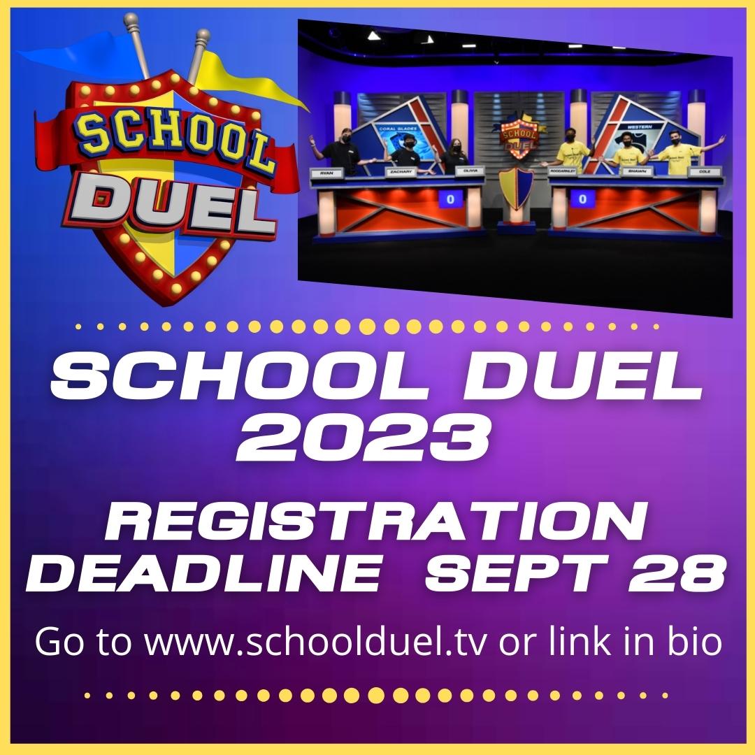 School Duel 2023 is now open for schools to register!!

forms.gle/9zC8Rn5S7eK5ct… 
or go to schoolduel.tv

All tapings are in January

*Formal invitations were emailed to school principals and advisors. If your school did not receive an invite, send us a dm