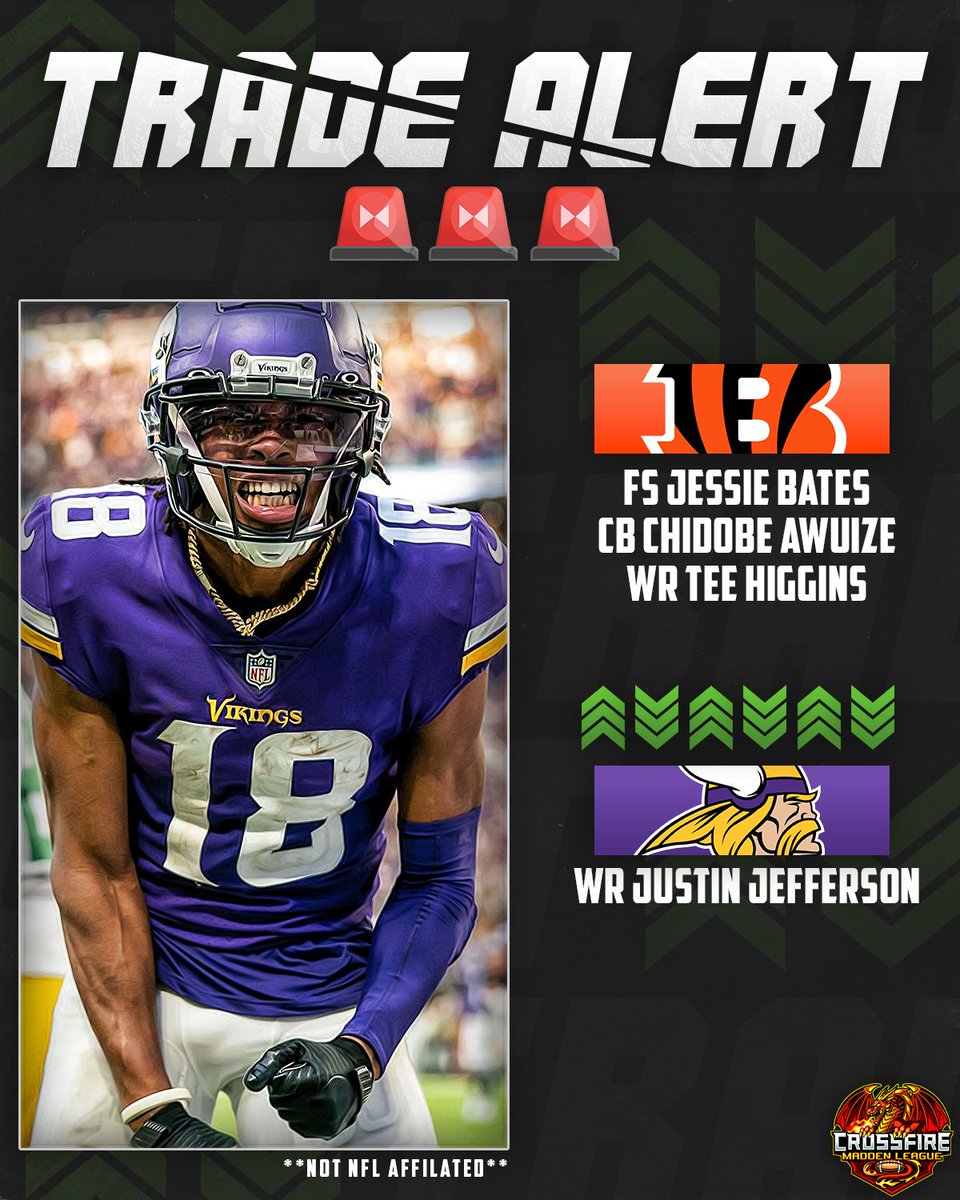 CrossfireLG's tweet photo. ANOTHER BLOCKBUSTER TRADE! 🤯 JJ headed to the Bengals!

#FranchiseNation // @EAMaddenNFL @CFMNetwork @neonsportz @LeagueCrawler https://t.co/SLOwGZHUie