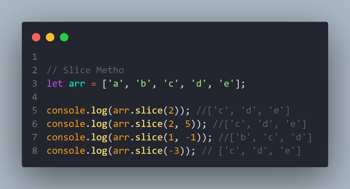 GudisaGebi's tweet image. The slice() method returns/Extracts selected elements in an array, as a new array
#javascript #progrmming