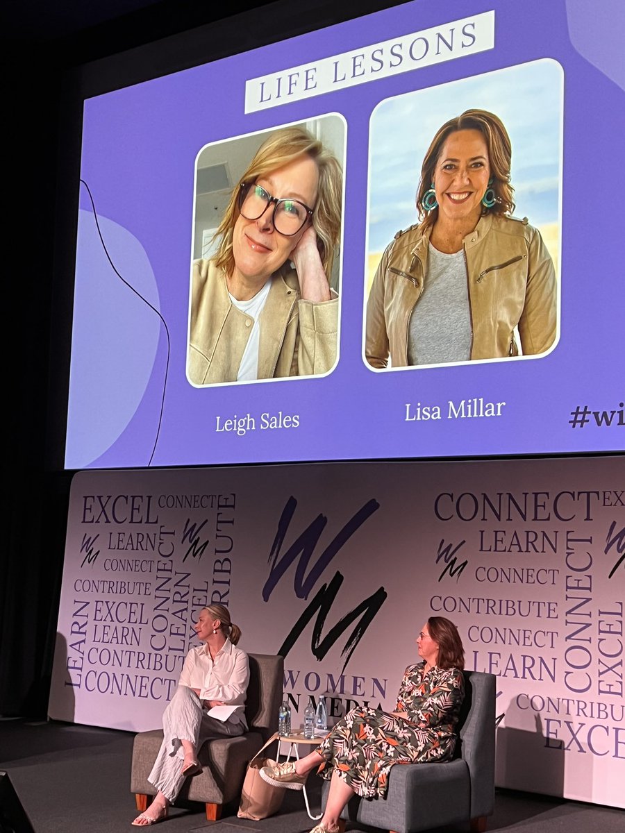 Leigh Sales and Lisa Millar deliver their presentation on Life Lessons. #wimconf22 #womeninmedia #LeighSales #LisaMillar