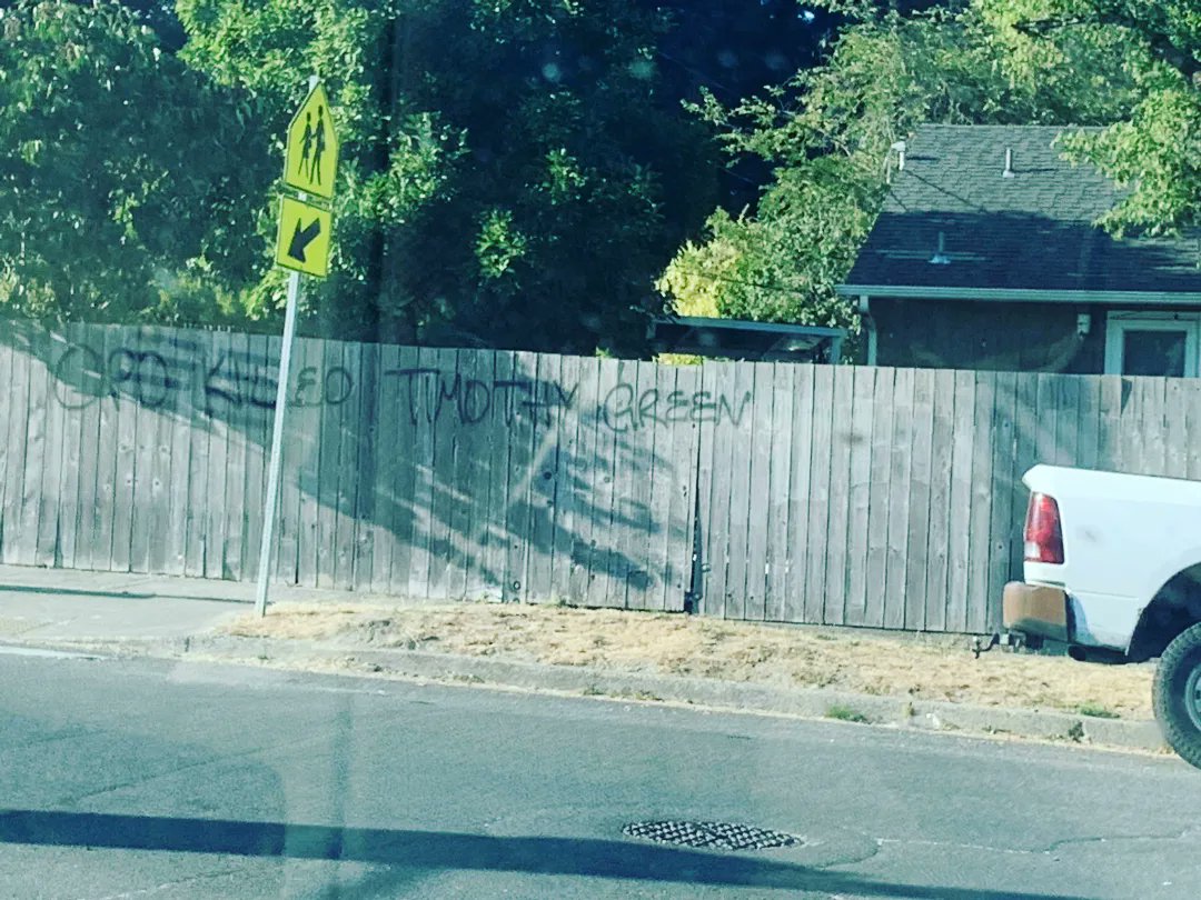 West side graffiti about how Olympia police murdered Timothy Green