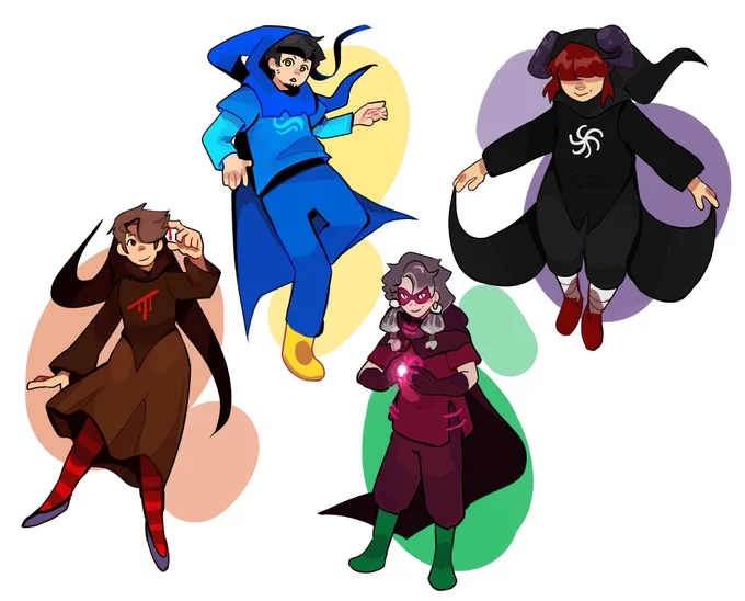 drew myself and some friends in their godtier classpect outfits as fun doodles <3 might do more of these in the future, they're fun little cooldowns :D #homestuck   