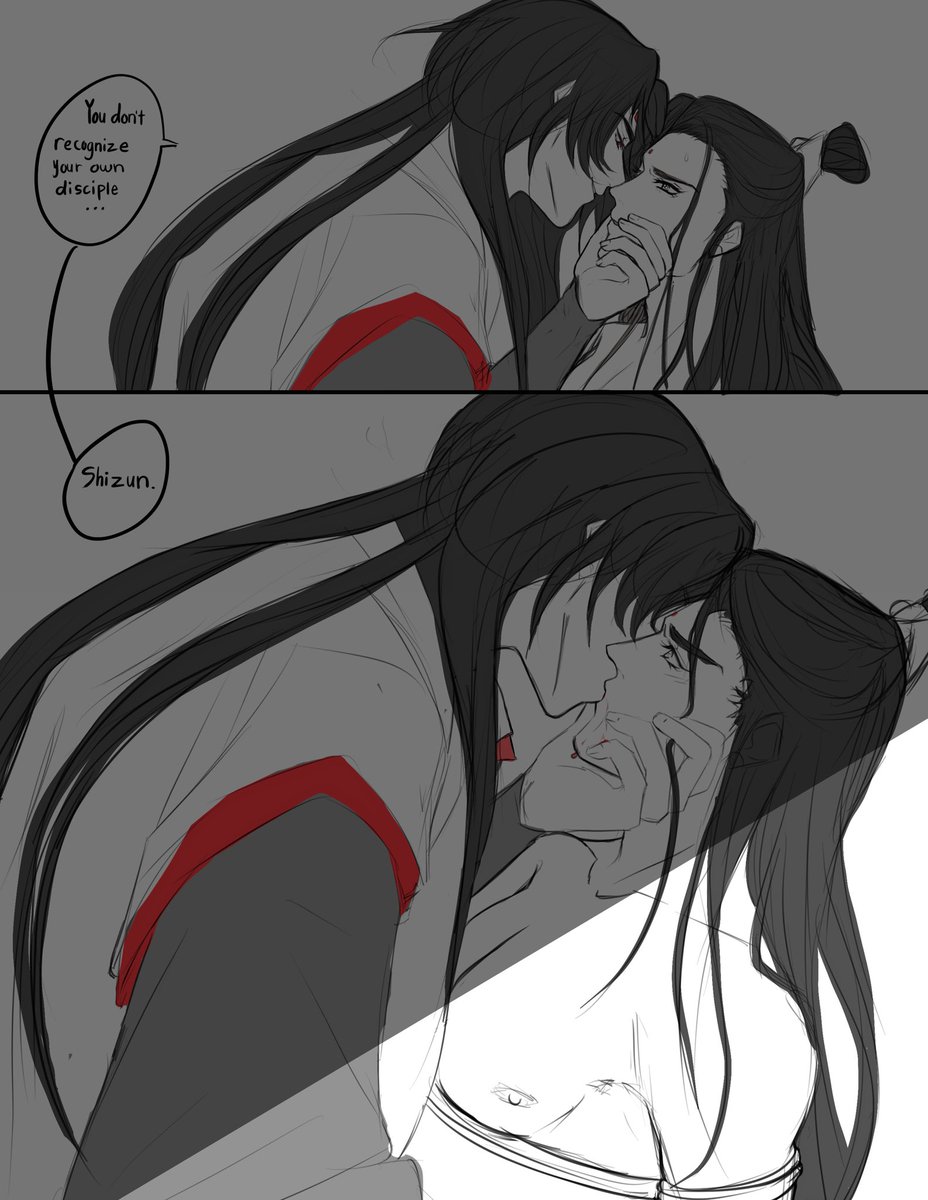 Sketch dump of Bingge using xin mo to travel back to when binghe first had his gay awakening where him and sqq got capture.
