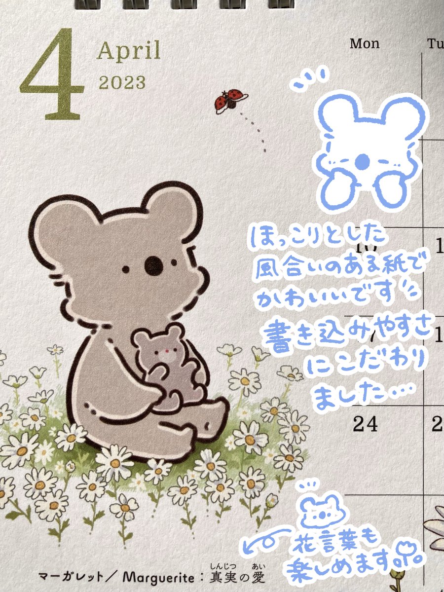 コアラ絵日記カレンダー2023の見本が届きました🐨🗓🧸
一年をお花とともに過ごすコアラを、机の上でお楽しみいただけたらうれしいです🐨💐
発売日は2022年9月22日です。予約も開始しています🐨▶︎https://t.co/YwSDOjFkZS 