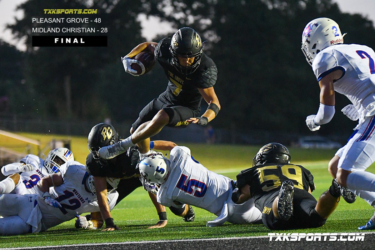 txkSports's tweet photo. The Pleasant Grove Hawks knocked off Midland Christian tonight by a score of 48-28!  @PGHawkFootball @PGHawks @1079TheFAN1 https://t.co/P4XnwzV9HI