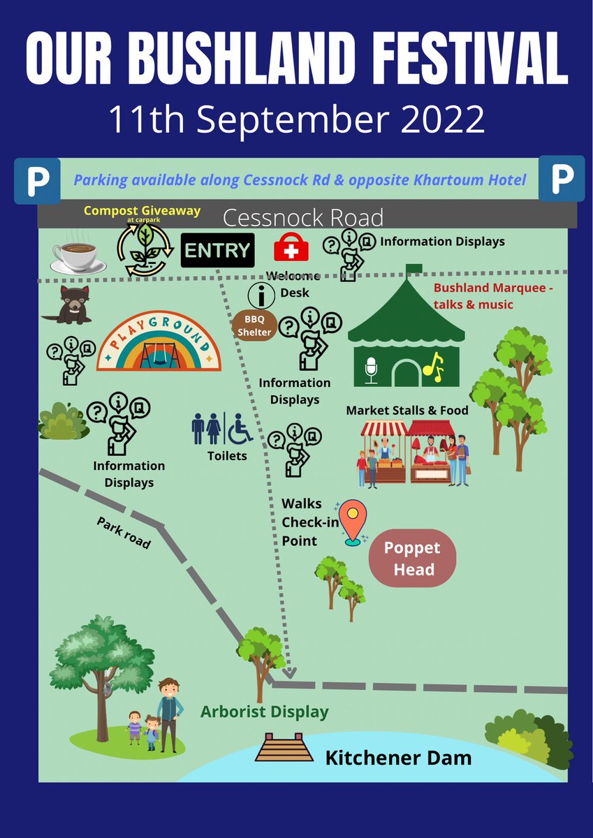 Here is our updated Bushland Marquee program for talks &amp; music, plus a map for finding everything for the Our Bushland Festival Day this Sunday!

Even if you missed out on booking a spot for the walks, there’s lots more to see &amp; do on the day! 

Bring a picnic too 🌳🥳