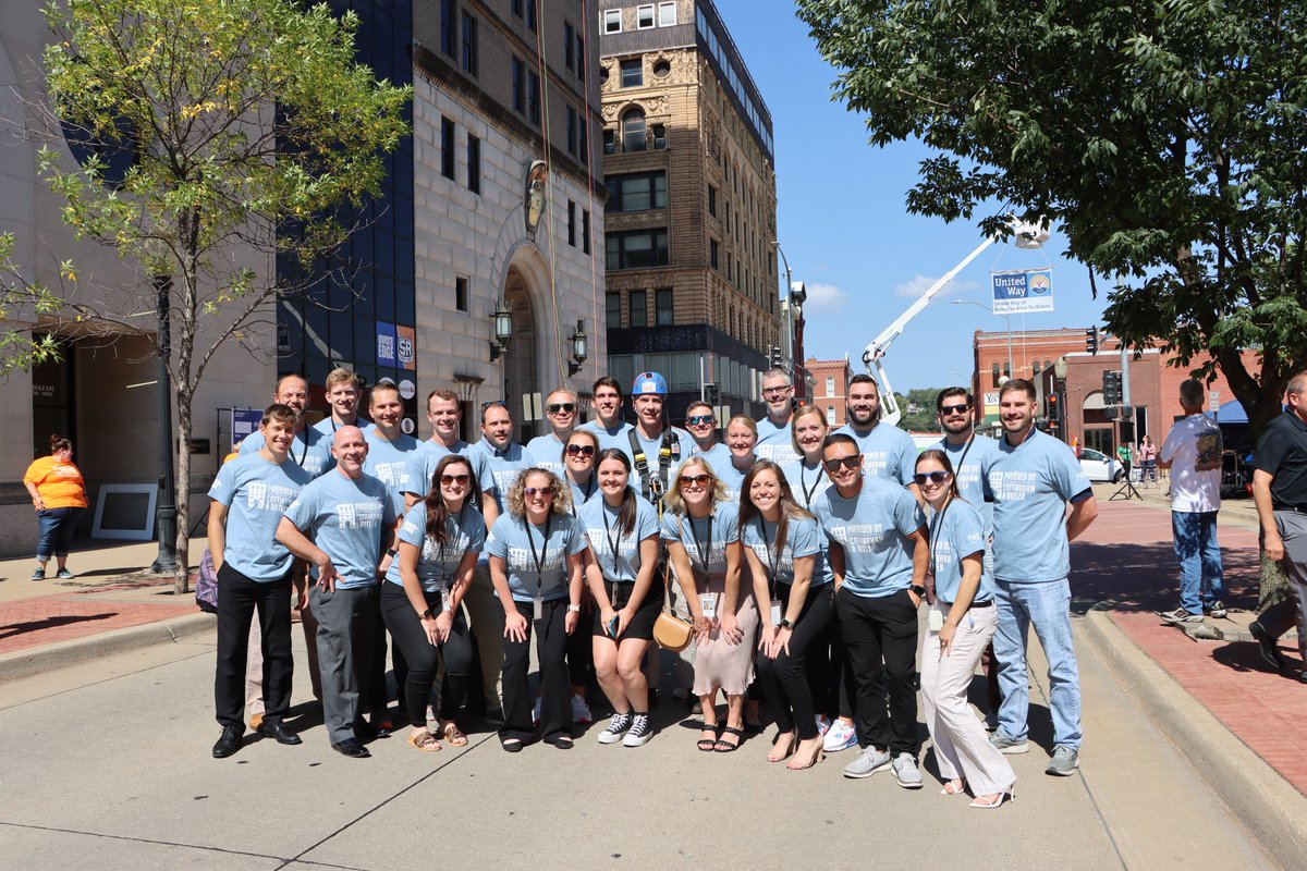 CB_Better's tweet photo. This afternoon, 25 Cottingham &amp; Butler team members went Over the Edge for @unitedwaydbq. What's even more incredible than rappelling down a 12-story building is that Team C&amp;B raised over $37,000 for our community!

Support Team C&amp;B by visiting https://t.co/1Ys1UEd2HG. https://t.co/OZkpDBXiwI
