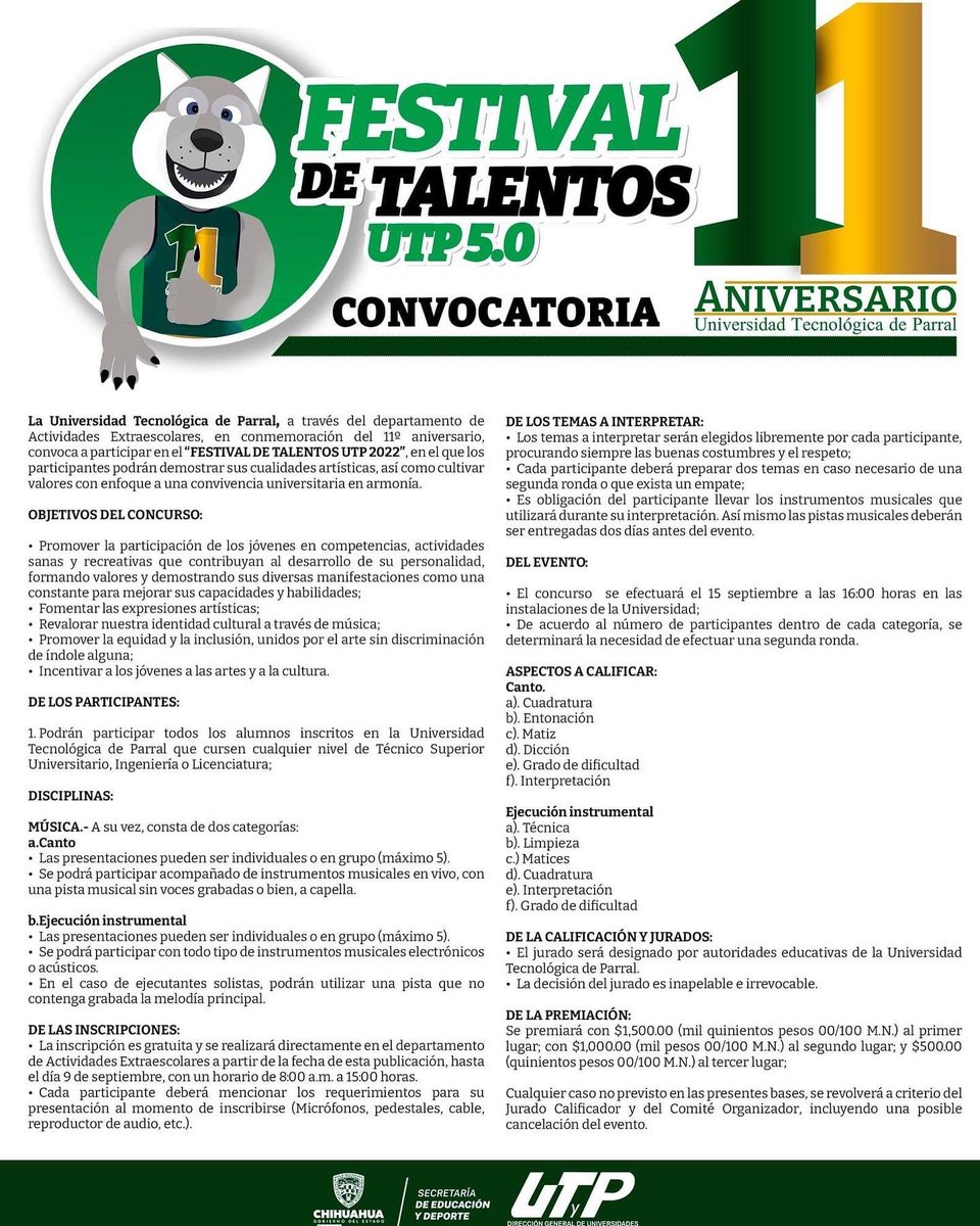 aechavez_betty's tweet photo. Dentro del festejo de #Aniversario de nuestra #UTParral este 15 de septiembre, se realizará una gran fiesta mexicana, la coronación de la reina del novato y concurso de talentos.
¡Acompáñanos a celebrar!🎈🎉🎊
#LaUniversidadDeTodos
#SomosLobosGrises https://t.co/fEw368HWt9