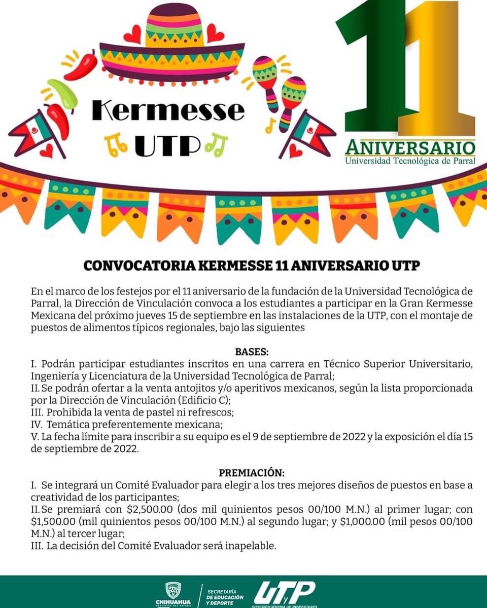aechavez_betty's tweet photo. Dentro del festejo de #Aniversario de nuestra #UTParral este 15 de septiembre, se realizará una gran fiesta mexicana, la coronación de la reina del novato y concurso de talentos.
¡Acompáñanos a celebrar!🎈🎉🎊
#LaUniversidadDeTodos
#SomosLobosGrises https://t.co/fEw368HWt9