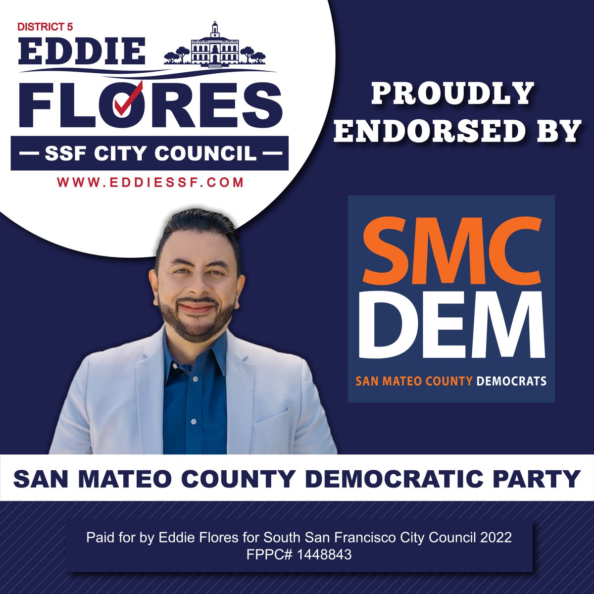 EddieFloresSSF's tweet photo. We got endorsed! Our campaign has received a full & sole endorsement from the San Mateo County Democratic Party @SMCDEMS for my race for
South San Francisco City Council, District 5. As a proud lifelong #Democrat I'm humbled &grateful for the support. #EddieforSSF #Dems #SMCDems https://t.co/FnEKUKeWDD