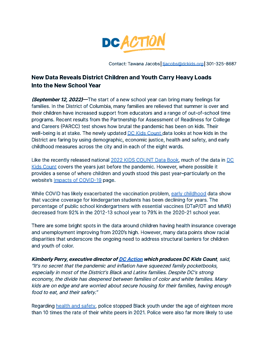 WeAreDCAction's tweet photo. Results from the #PARCC test show how brutal the pandemic has been on kids. ➡️➡️Our new #DCKidsCount data book reveals that #DC #children+#youth are carrying heavy loads into the new #school year and their well-being is at stake. Read more: https://t.co/OlBn9XU6sM #OST #Under3DC https://t.co/QE3HfqbJ4g