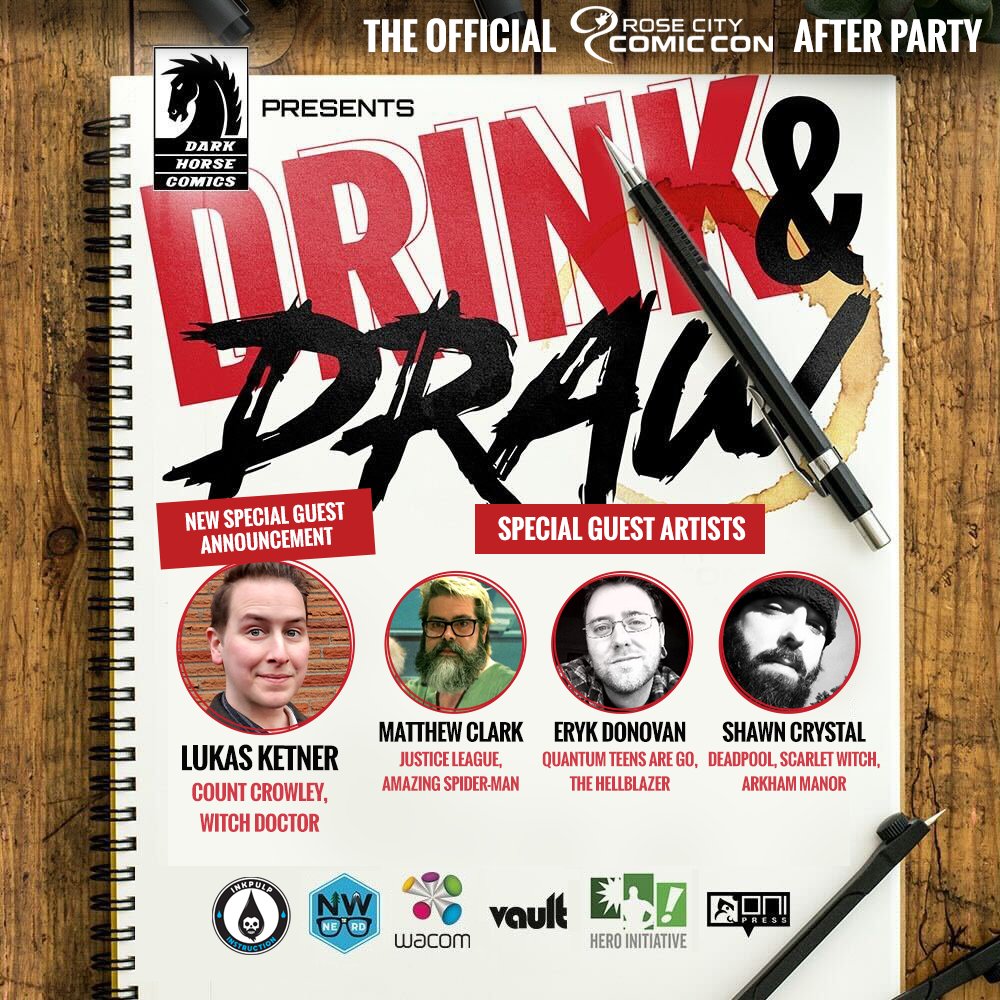 RoseCityCC's tweet photo. 🍺✏️ Tonight!! Don't miss the Drink &amp; Draw presented by Dark Horse Comics at @spiritof77bar! Hang with friends, fellow con-goers, and special guest creators—all for a good cause!

🎫 Get Tickets >> https://t.co/hxhA7ZMJkQ https://t.co/TzHmp7vvDb