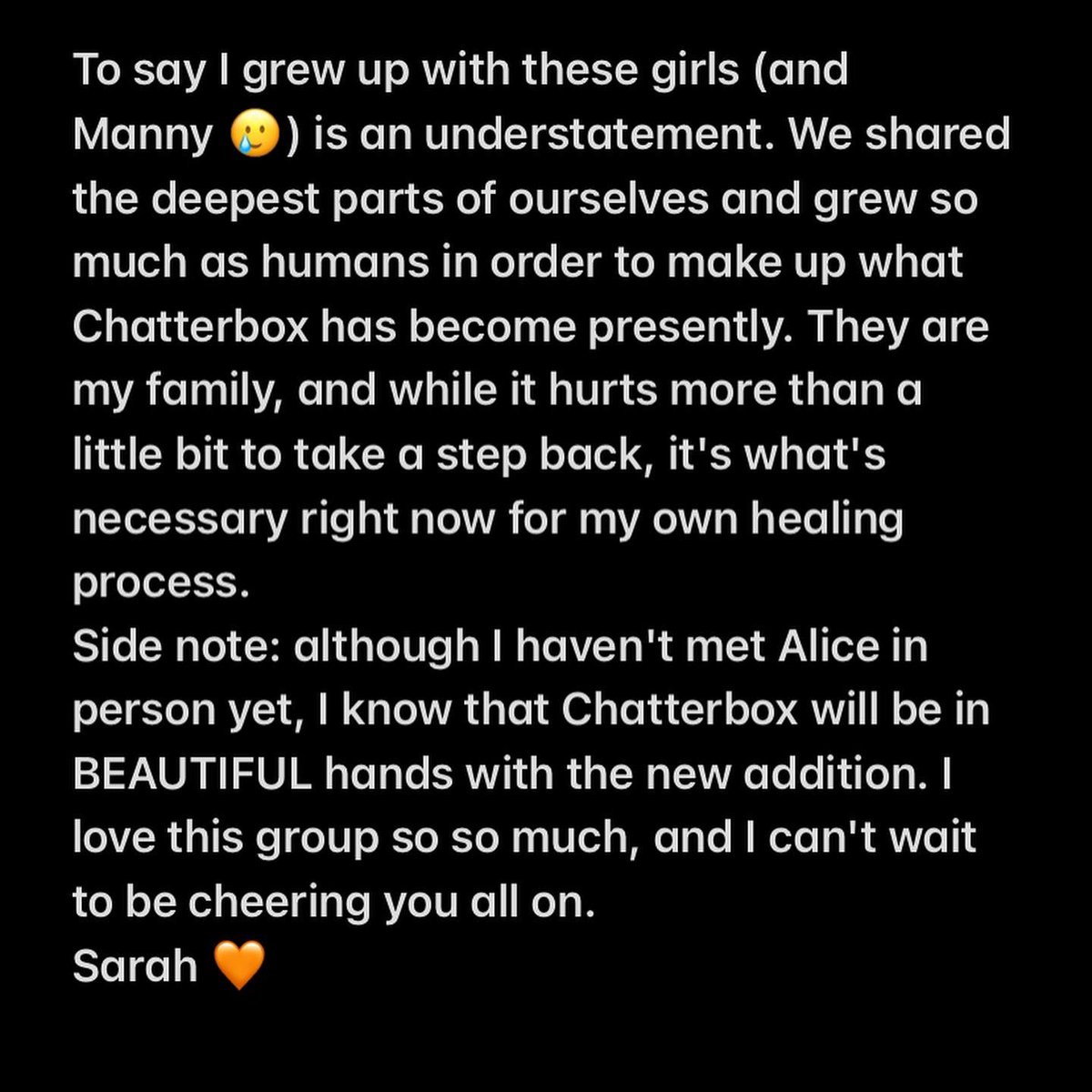 chatterboxband's tweet photo. Wishing Sarah all the luck in the world on her new journey! We love you so much! Thanks for all the memories 💕 https://t.co/FUkgTDtgn9